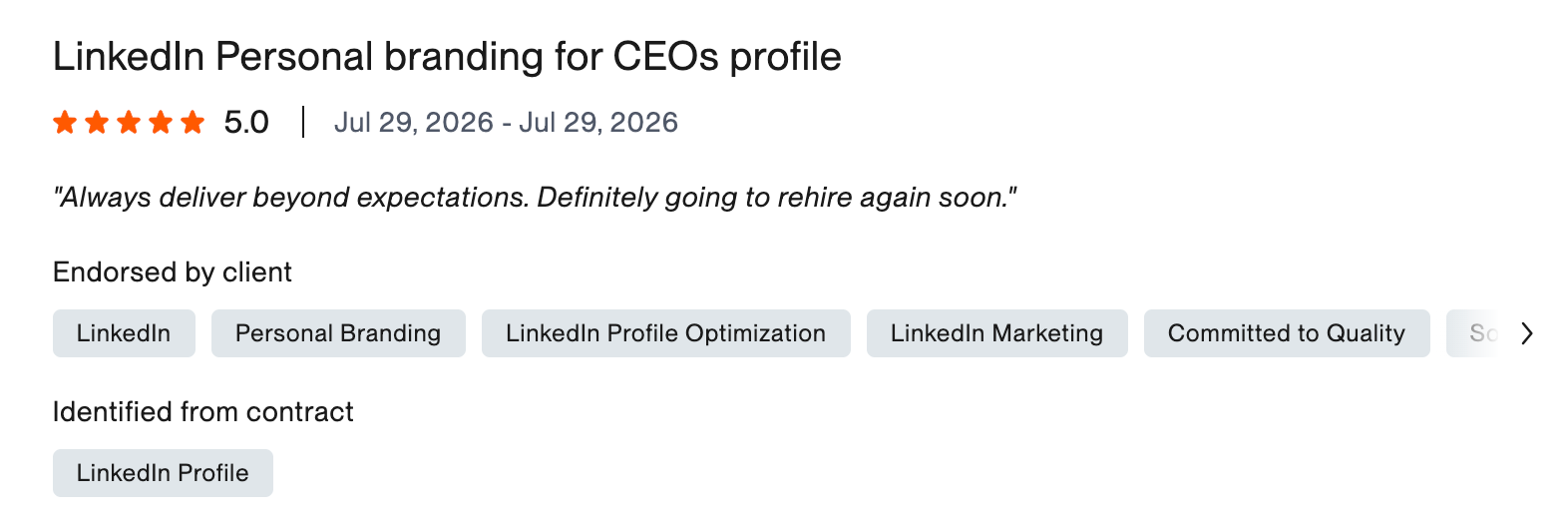 Original Upwork client review screenshot