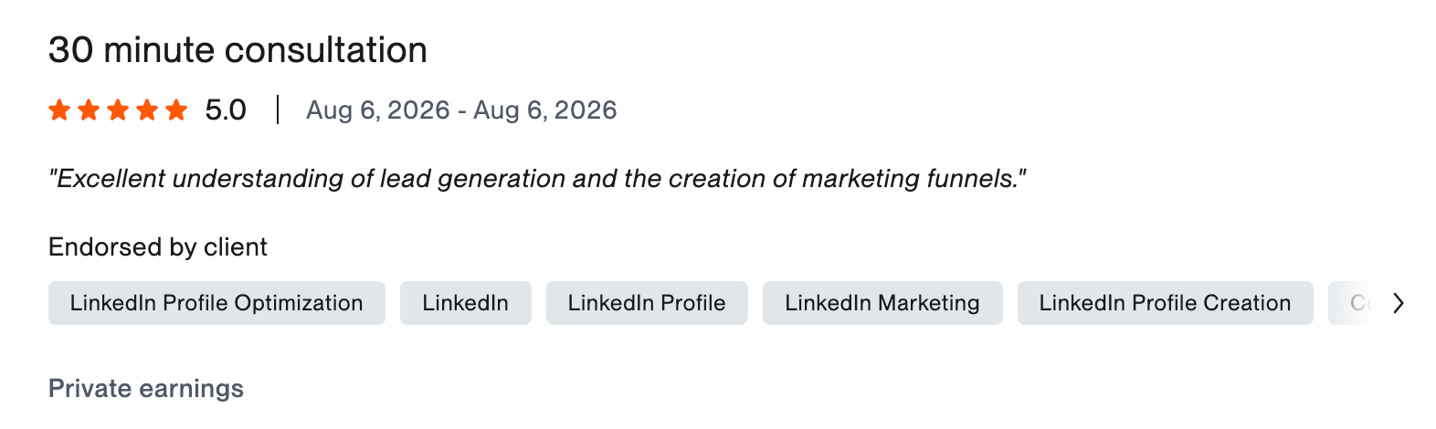 Original Upwork client review screenshot