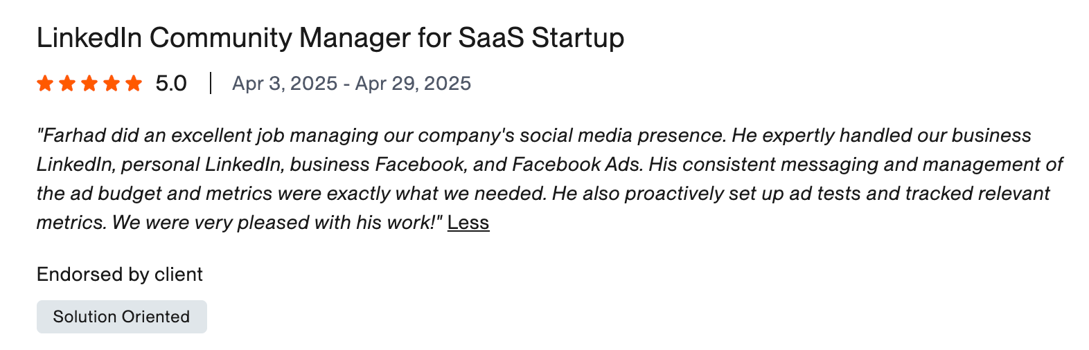 Original Upwork client review screenshot